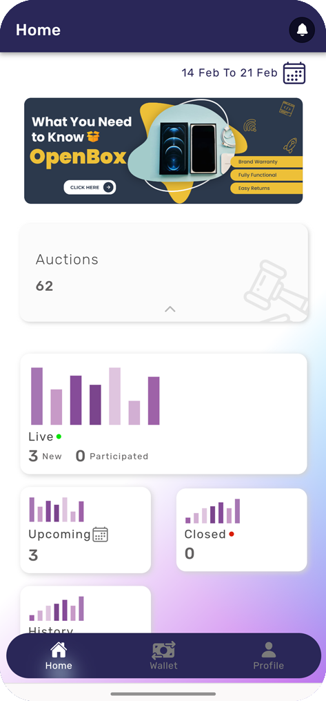 InstaBid mobile app screenshot - B2B smartphone auction interface