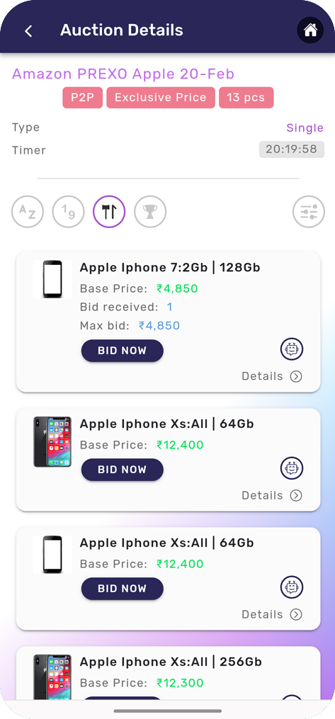 InstaBid mobile app screenshot - B2B smartphone auction interface